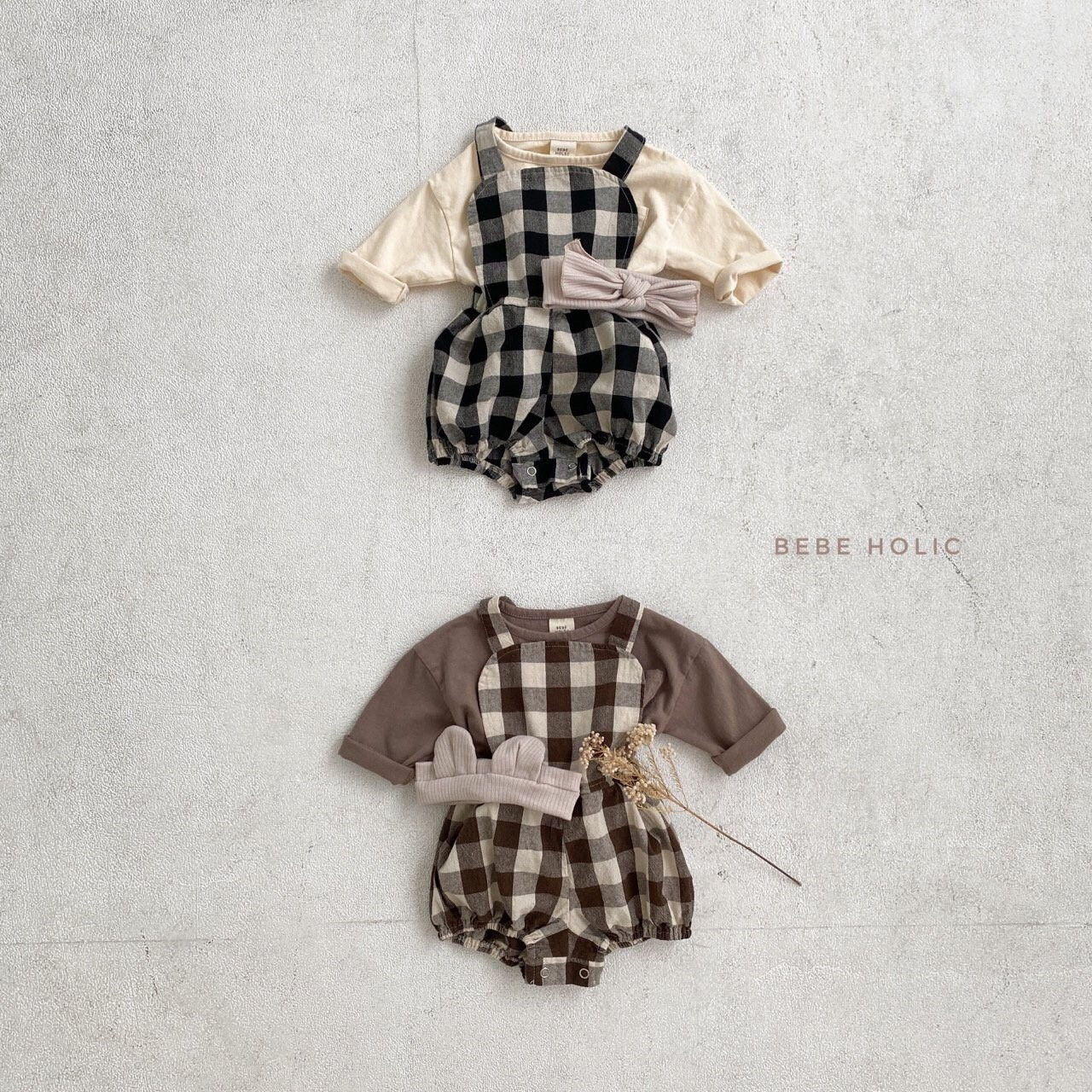 BEBE HOLIC - Korean Children Fashion - #Kfashion4kids - Cony Check Suspender Bodysuit