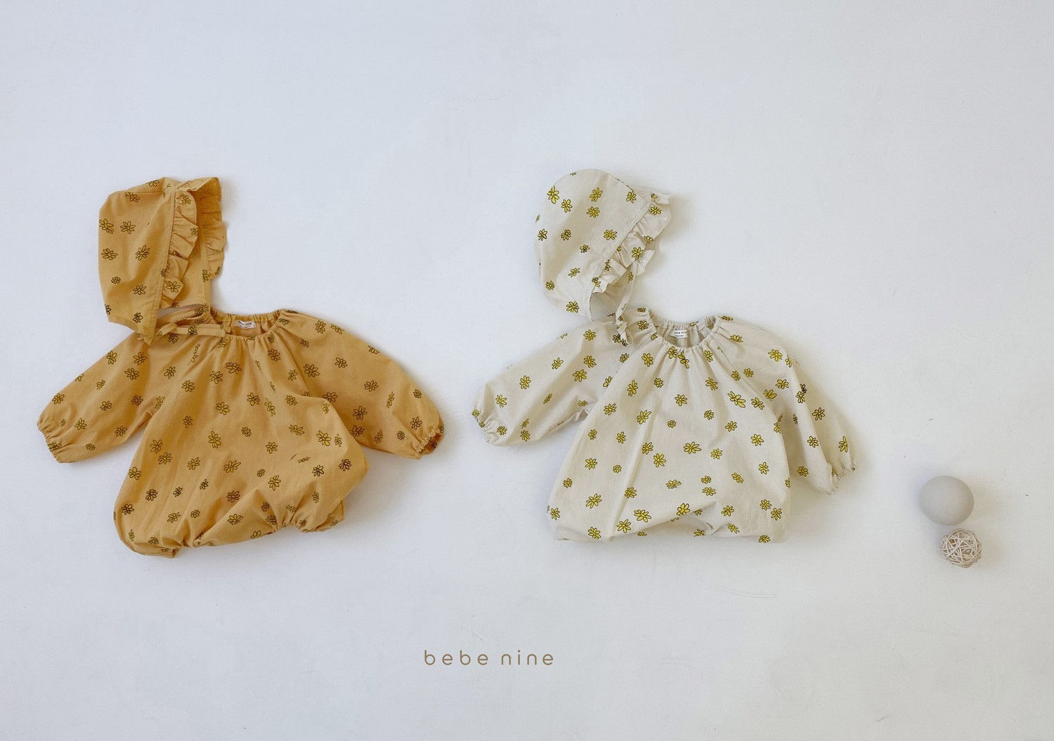 BEBE NINE - Korean Children Fashion - #Kfashion4kids - Flower Bodysuit with Bonnet