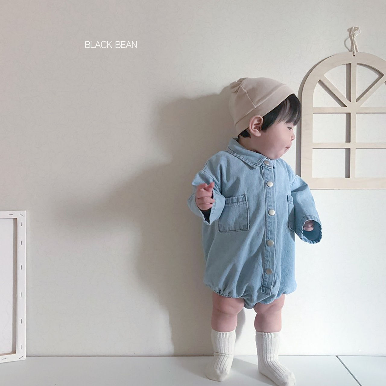BLACK BEAN - Korean Children Fashion - #Kfashion4kids - Pocket Denim Bodysuit