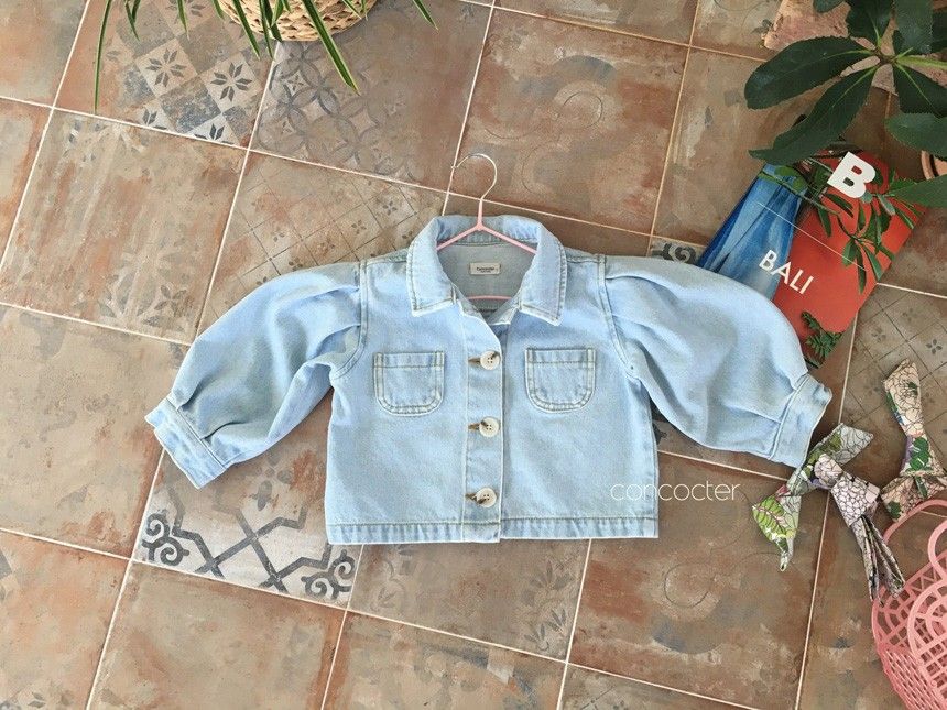 CONCOCTER - Korean Children Fashion - #Kfashion4kids - Peach Puff Denim Jacket