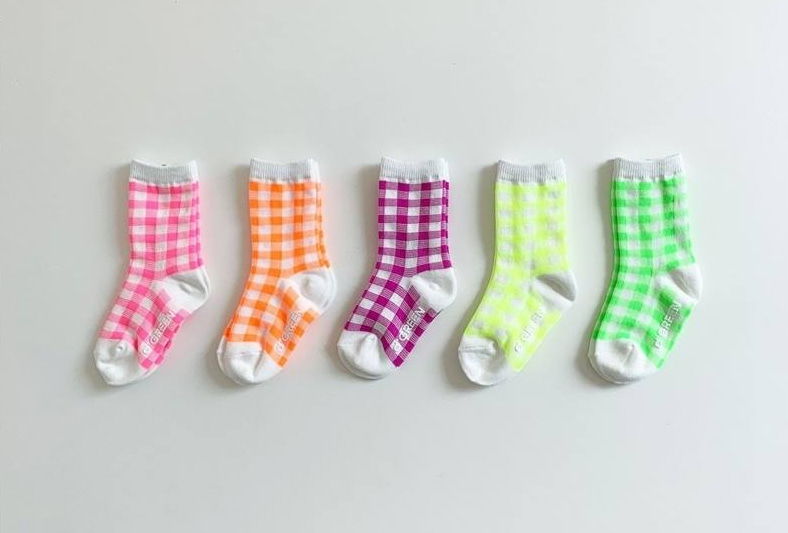 DIGREEN - Korean Children Fashion - #Kfashion4kids - Neon Check Socks [set of 5] with Mom