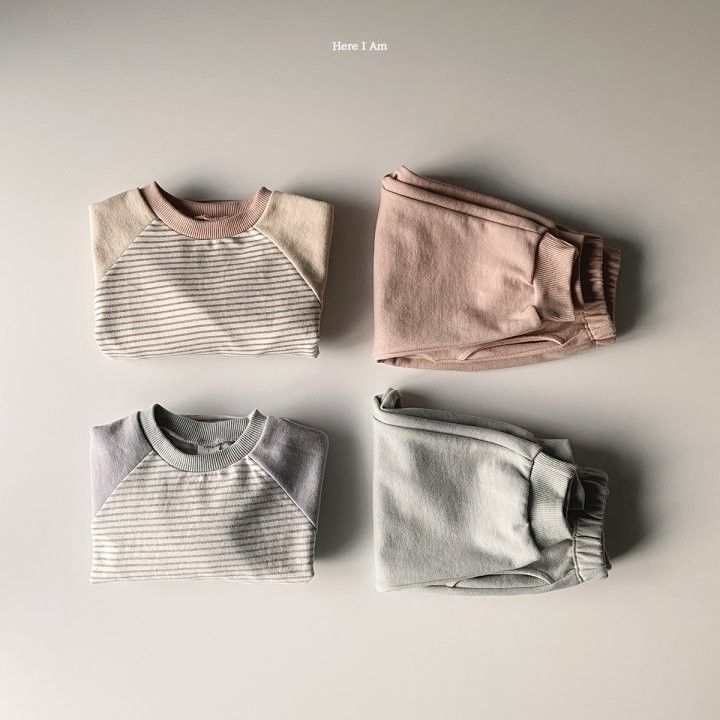 HERE I AM - Korean Children Fashion - #Kfashion4kids - Stripe Pound Top Bottom Set