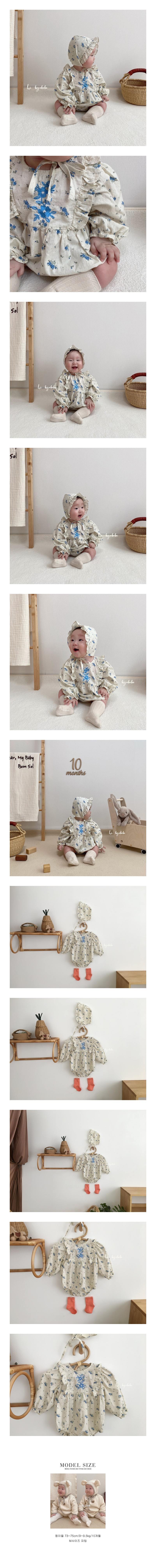 HI BYEBEBE - Korean Children Fashion - #Kfashion4kids - Blue Flower Embroidery Frill Bodysuit
