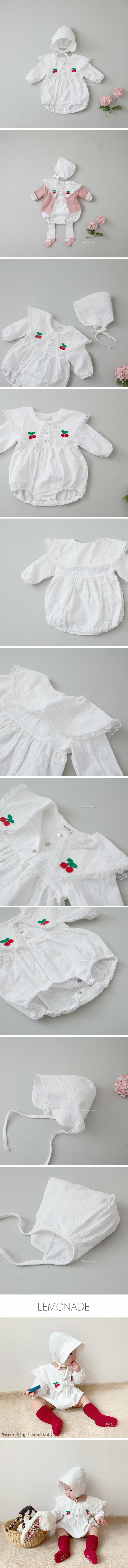 LEMONADE - Korean Children Fashion - #Kfashion4kids - Navie Cherry Bodysuit with Bonnet