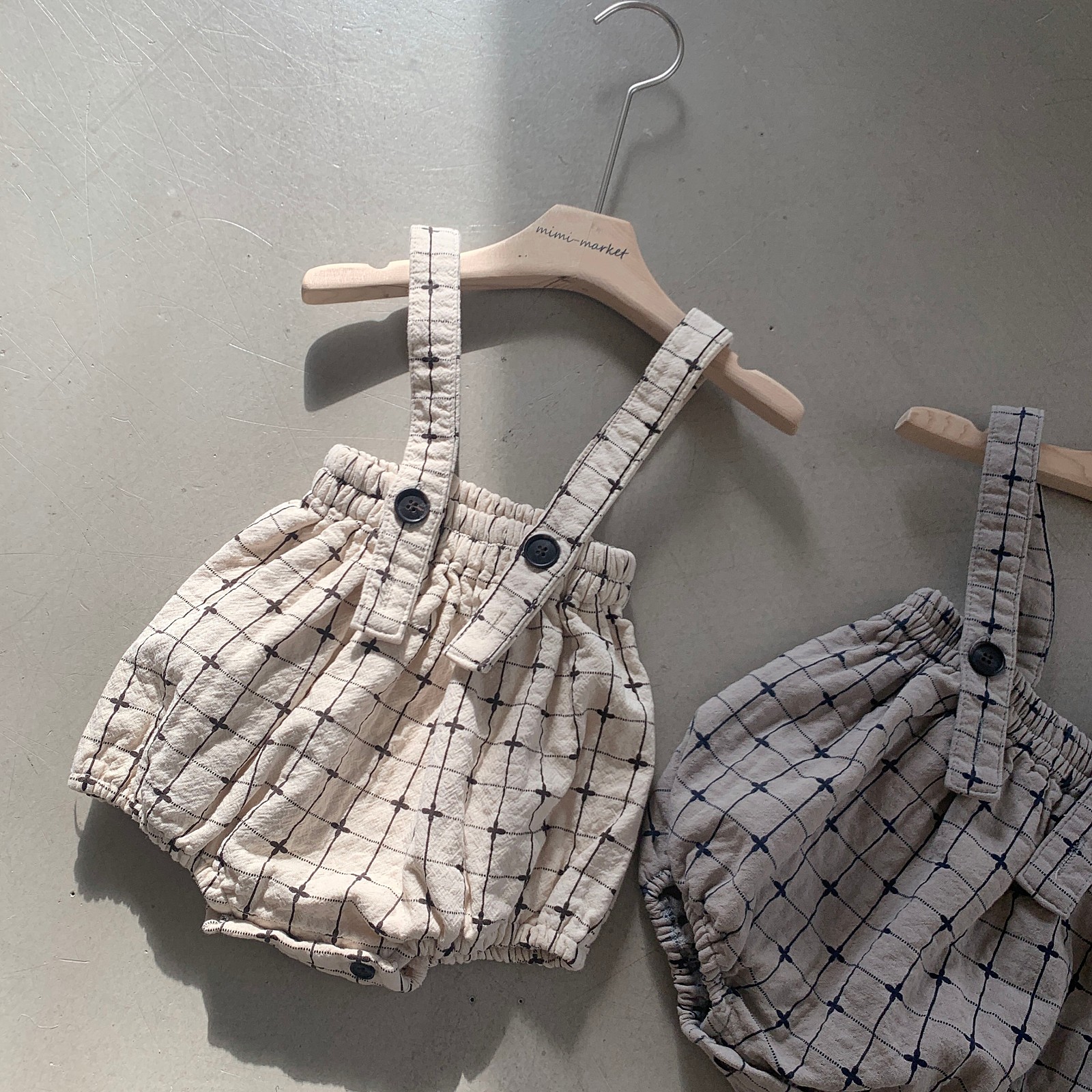 MIMI MARKET - Korean Children Fashion - #Kfashion4kids - Check Flower Suspender Bloomer