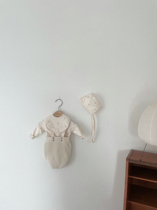 MONBEBE - Korean Children Fashion - #Kfashion4kids - Pastel Cherry Romper with Bib & Bonnet - 8