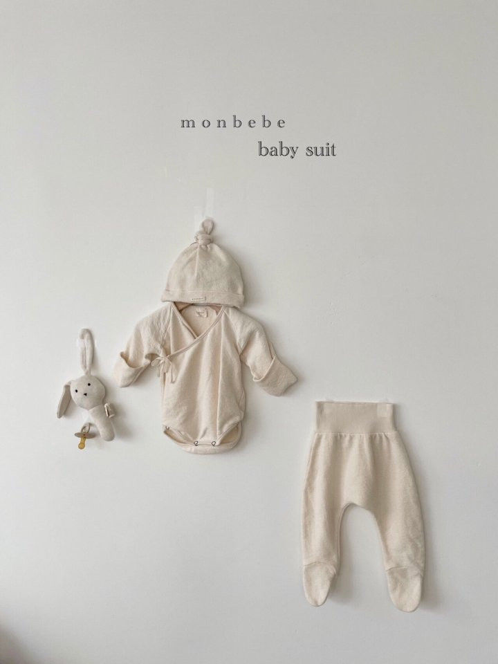 MONBEBE - Korean Children Fashion - #Kfashion4kids - Cotton New Born Romper with leggings & Beanie - 2