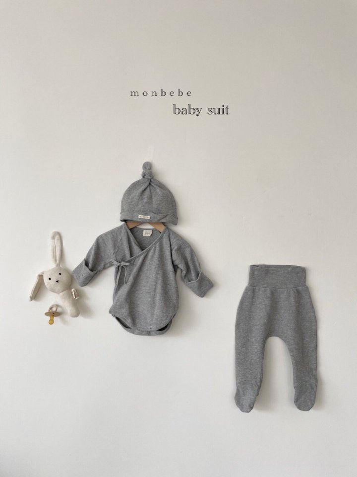 MONBEBE - Korean Children Fashion - #Kfashion4kids - Cotton New Born Romper with leggings & Beanie - 3