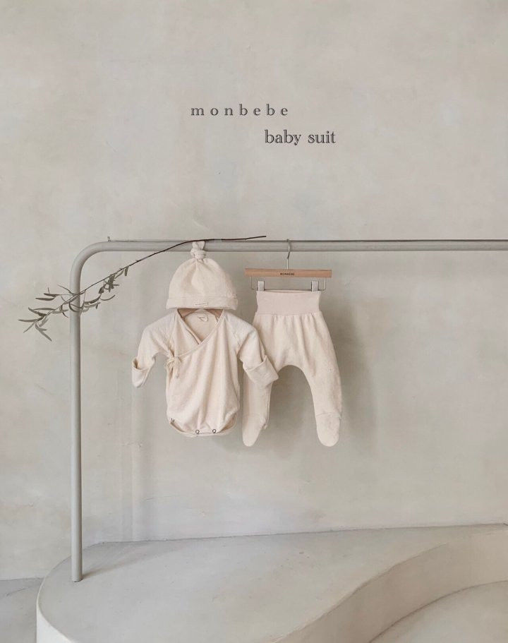 MONBEBE - Korean Children Fashion - #Kfashion4kids - Cotton New Born Romper with leggings & Beanie - 6