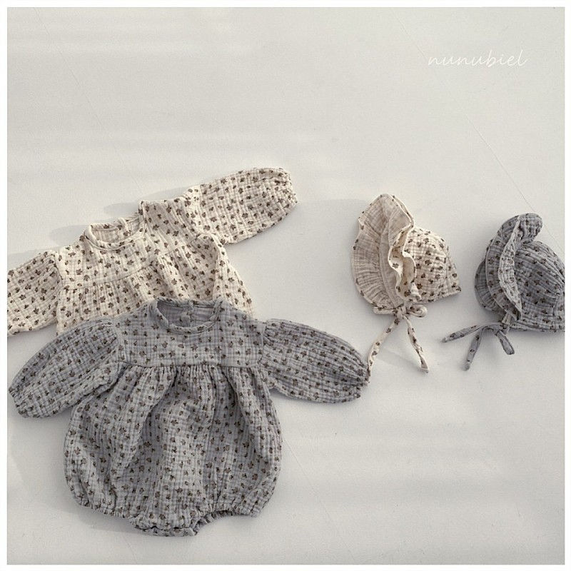 NUNUBIEL - Korean Children Fashion - #Kfashion4kids - Mini Flower Romper with Bonnet - 2