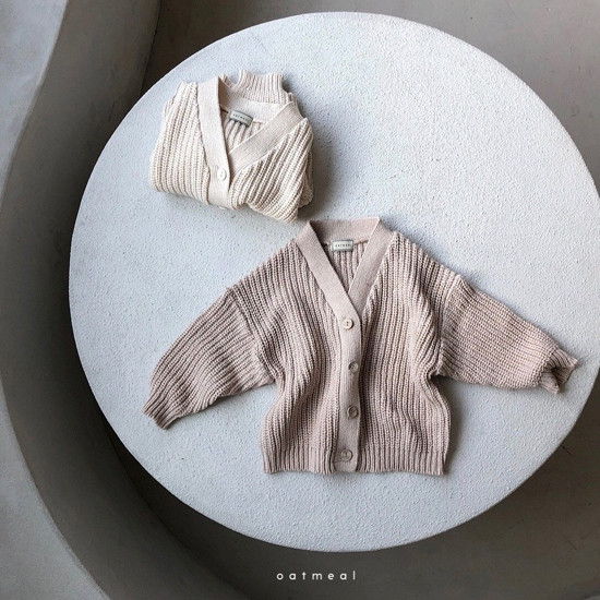 OATMEAL - Korean Children Fashion - #Kfashion4kids - Mono Cotton Cardigan