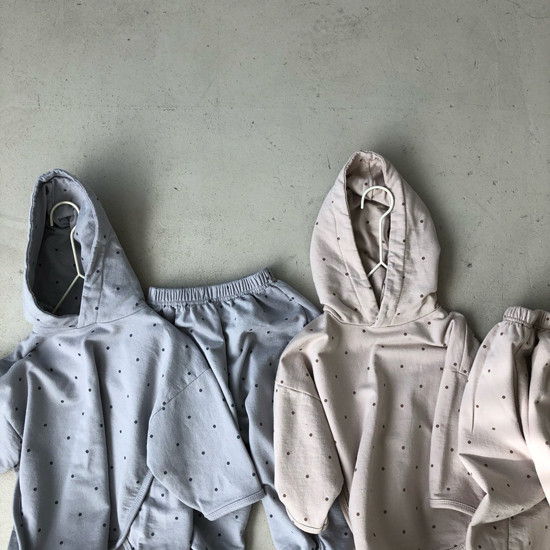 OATMEAL - Korean Children Fashion - #Kfashion4kids - Ivy Dot Hoody Top Bottom Set