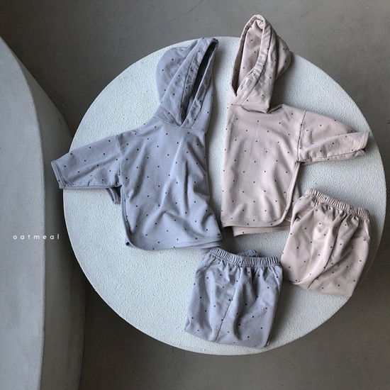 OATMEAL - Korean Children Fashion - #Kfashion4kids - Ivy Dot Hoody Top Bottom Set - 3