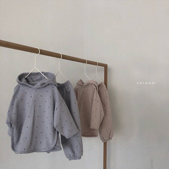 OATMEAL - Korean Children Fashion - #Kfashion4kids - Ivy Dot Hoody Top Bottom Set - 4