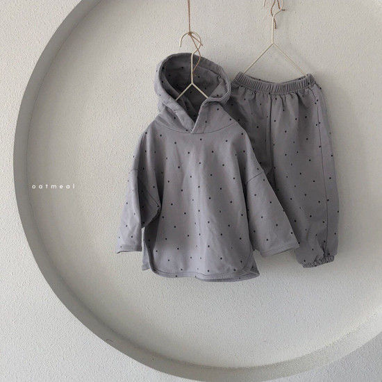 OATMEAL - Korean Children Fashion - #Kfashion4kids - Ivy Dot Hoody Top Bottom Set - 5