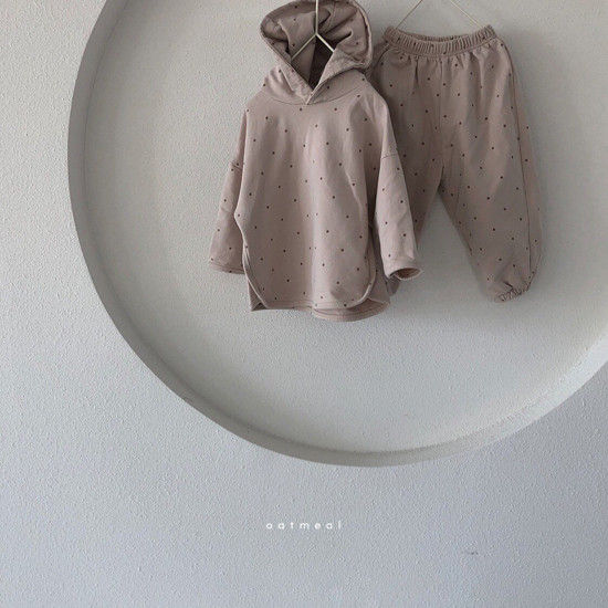 OATMEAL - Korean Children Fashion - #Kfashion4kids - Ivy Dot Hoody Top Bottom Set - 6