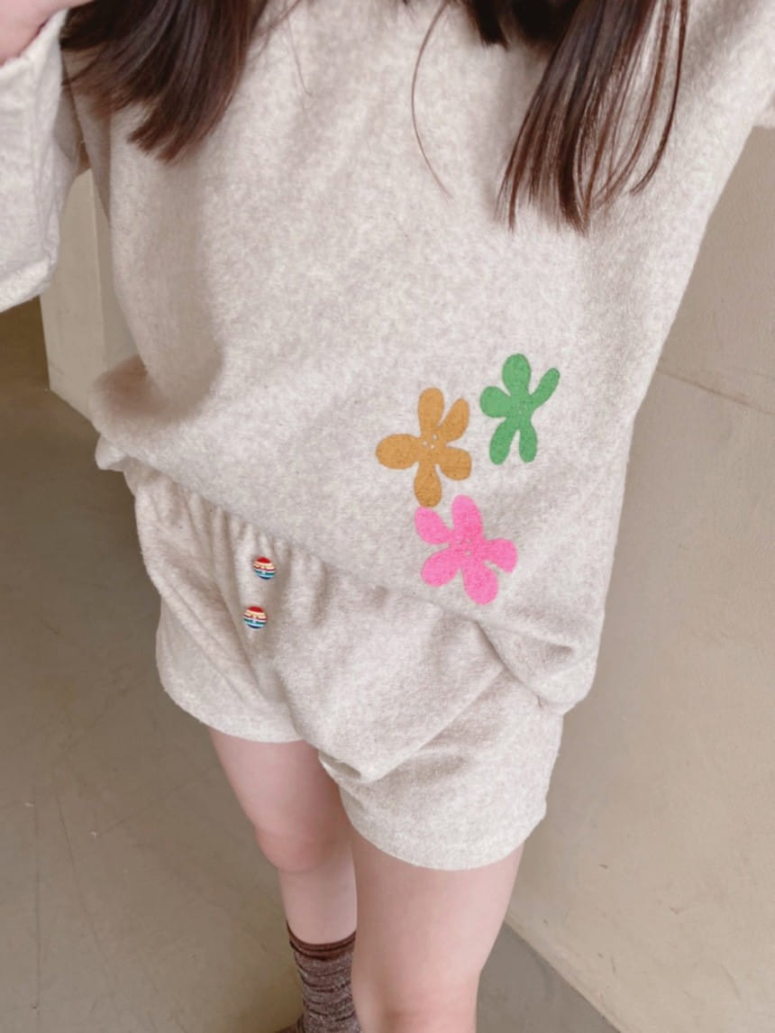 OJODEPAPA - Korean Children Fashion - #Kfashion4kids - Flower Terry Top Shorts Set