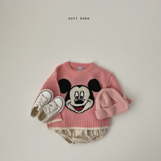 OOTT BEBE - Korean Children Fashion - #Kfashion4kids - Mickey Round Knit Pullover with Mom - 12