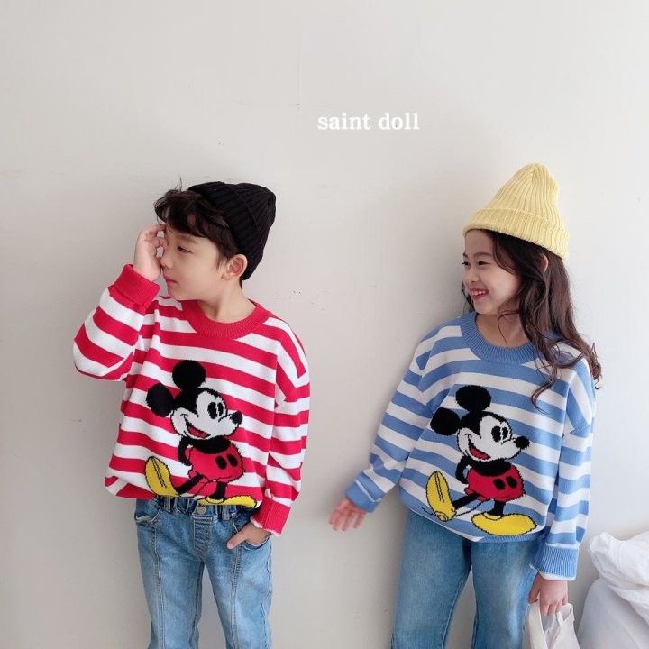 SAINT DOLL - Korean Children Fashion - #Kfashion4kids - Stipe Mickey Knit Pullover with Mom