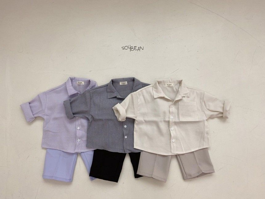 SOYBEAN - Korean Children Fashion - #Kfashion4kids - Stripe Chic Shirt Pants Set