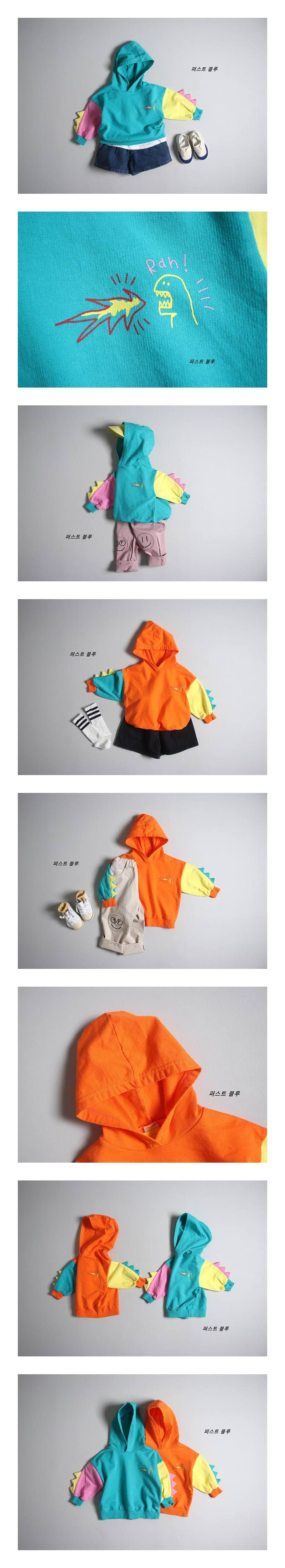 1ST BLUE - Korean Children Fashion - #Kfashion4kids - Dinosaur Hoody Top