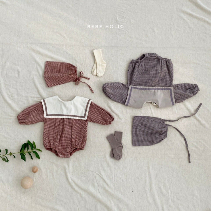 BEBE HOLIC - Korean Children Fashion - #Kfashion4kids - Candy Check Bodysuit with Bonnet - 5