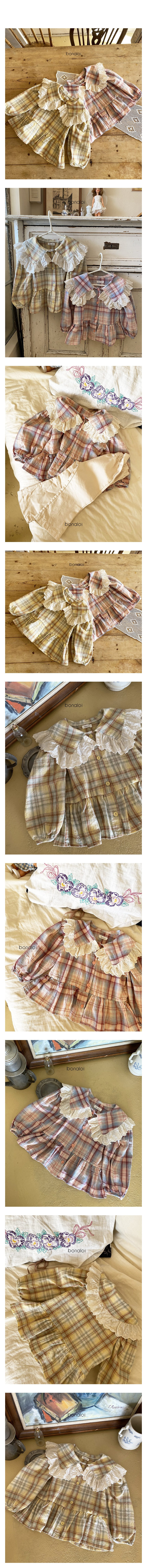BONALOI - Korean Children Fashion - #Kfashion4kids - Check Lace Blouse