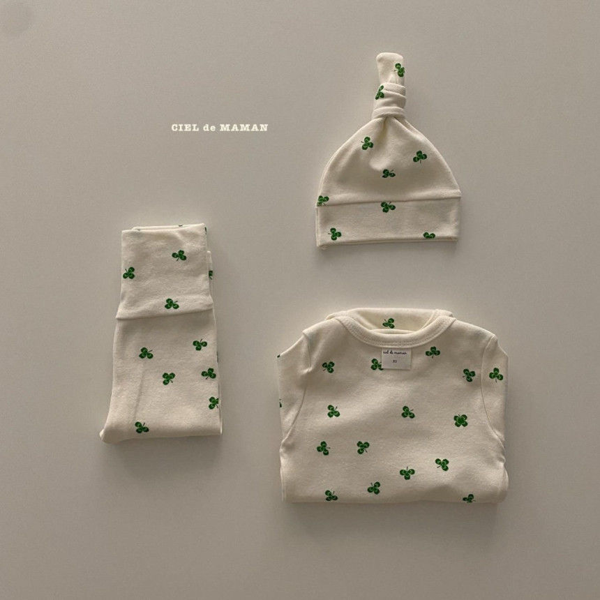 CIEL DE MAMAN - Korean Children Fashion - #Kfashion4kids - Clover Bodysuit with Leggings & Bonnet - 9