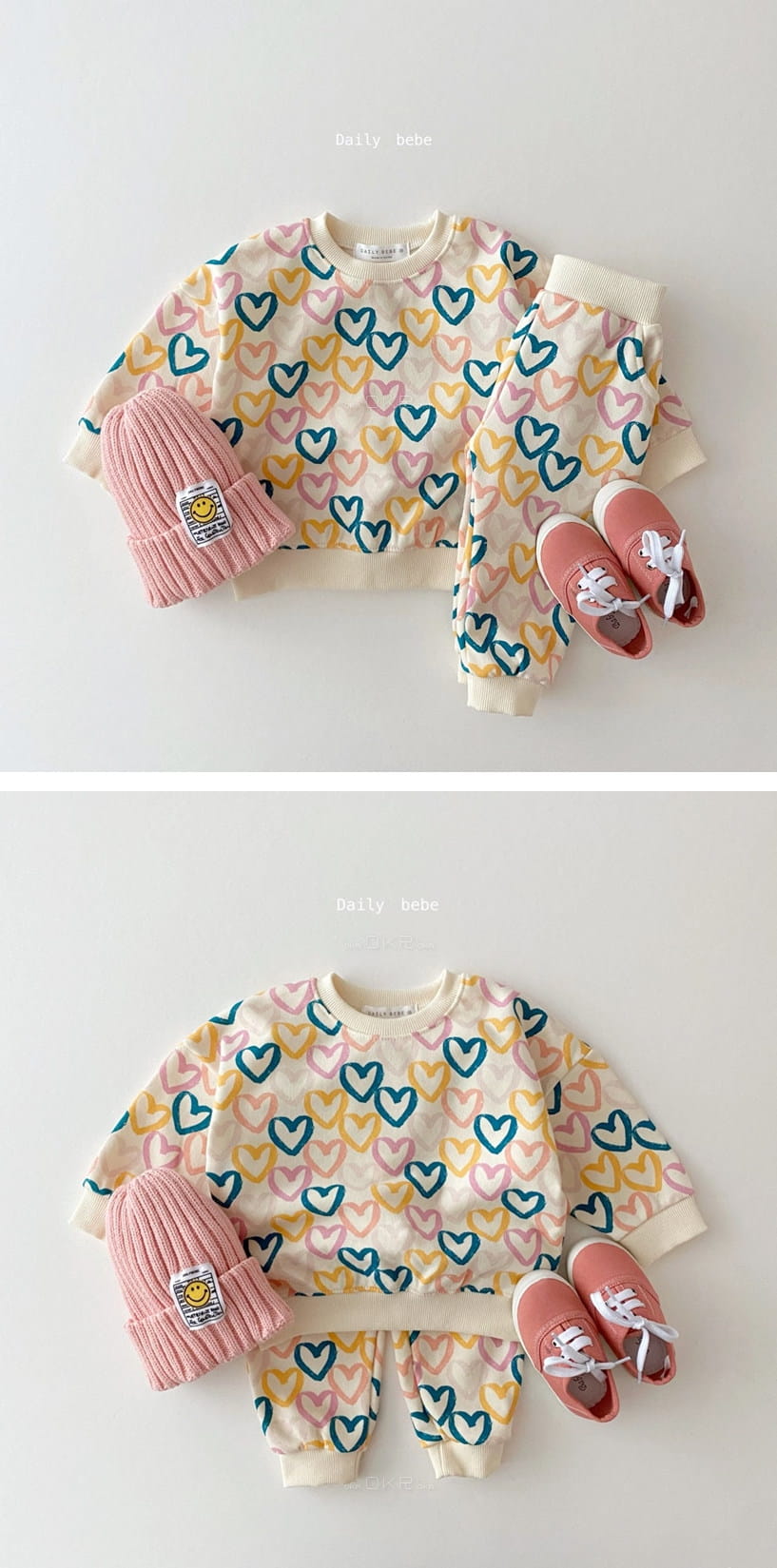 DAILY BEBE - Korean Children Fashion - #Kfashion4kids - Heart Top Bottom Set