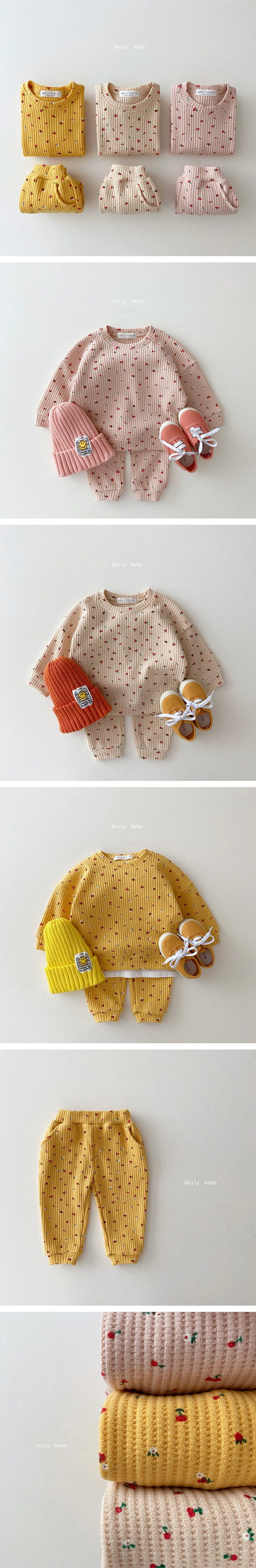 DAILY BEBE - Korean Children Fashion - #Kfashion4kids - Flower Waffle Top Bottom Set