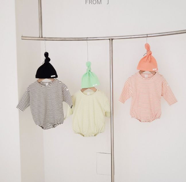 FROM J - Korean Children Fashion - #Kfashion4kids - Saint Stripes Bodysuit with Hat - 5