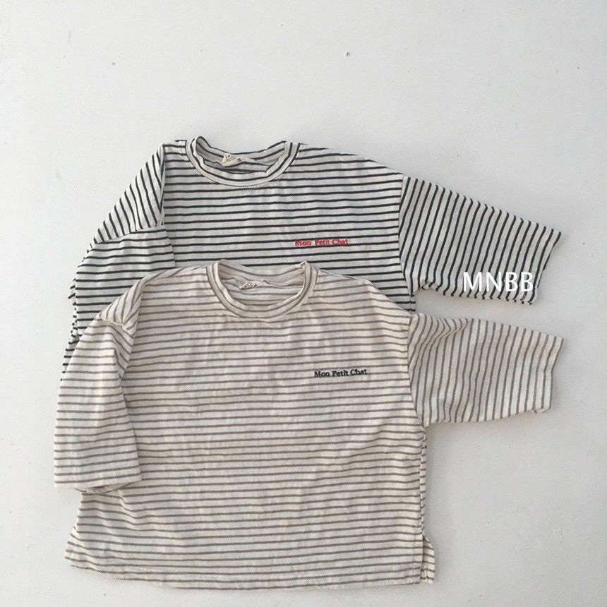 MINI BONGBONG - Korean Children Fashion - #Kfashion4kids - Cats Stripe Tee