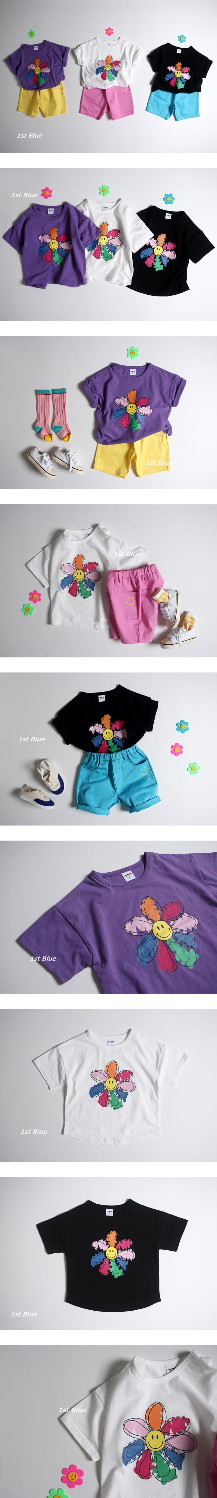 1ST BLUE - Korean Children Fashion - #Kfashion4kids - Flower Smile Tee