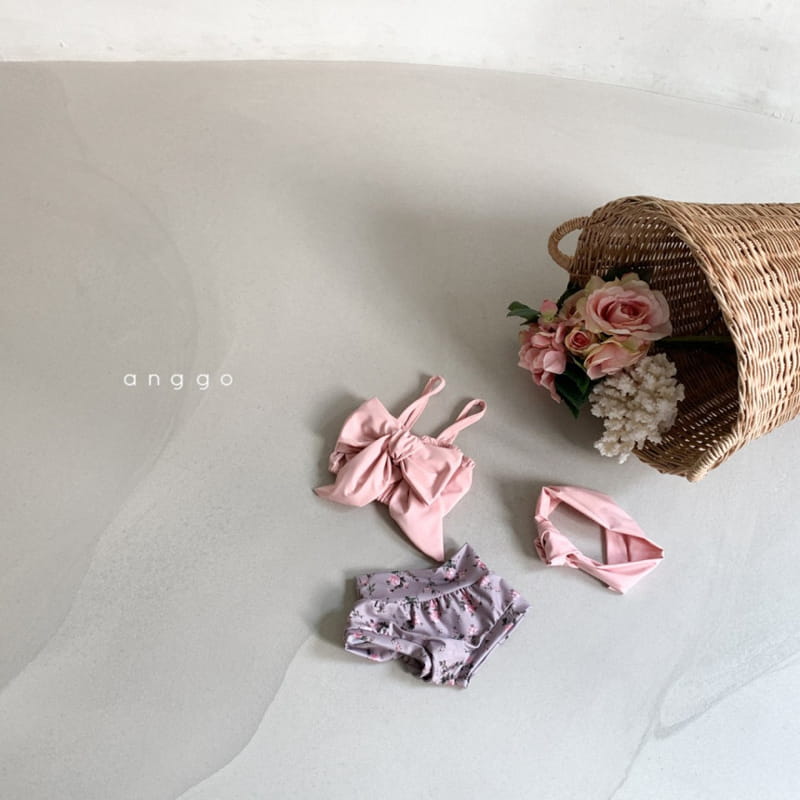 ANGGO - Korean Children Fashion - #Kfashion4kids - Aloha Bikini Swimwear with Hairband - 2