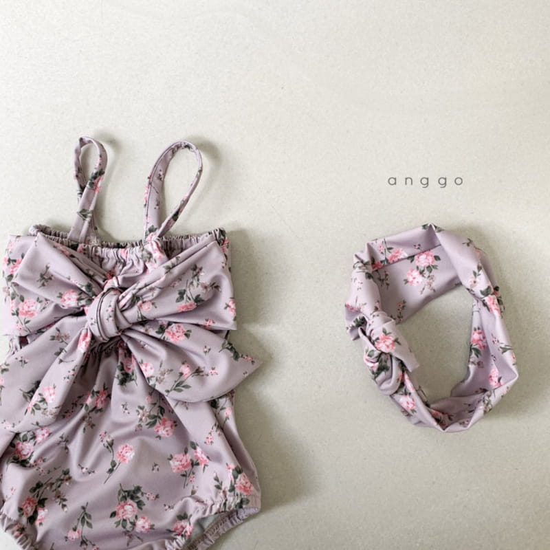 ANGGO - Korean Children Fashion - #Kfashion4kids - Aloha One-piece Swimwear with Hairband - 4