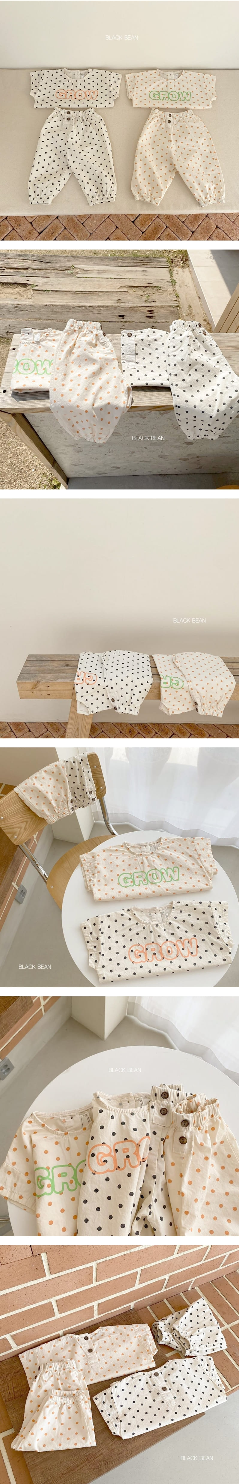 BLACK BEAN - Korean Children Fashion - #Kfashion4kids - Grow Dots Top Bottom Set