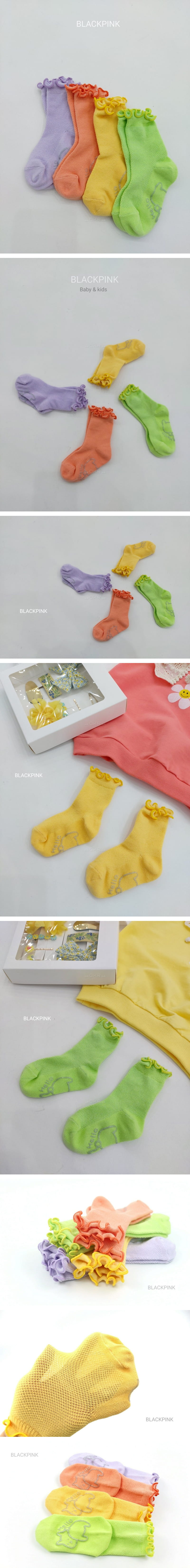 BLACK PINK - Korean Children Fashion - #Kfashion4kids - Wave Socks [set of 4]