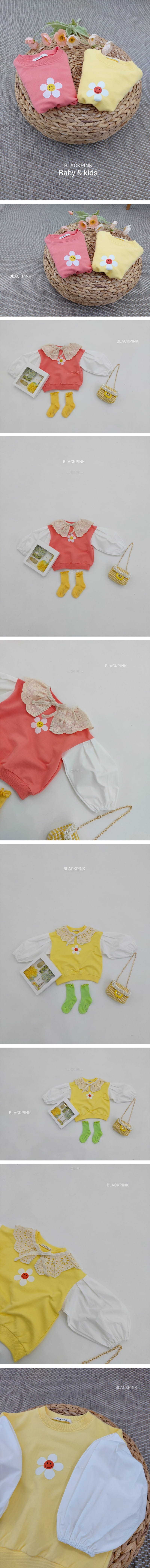 BLACK PINK - Korean Children Fashion - #Kfashion4kids - Flower Puff Sleeve Sweatshirt