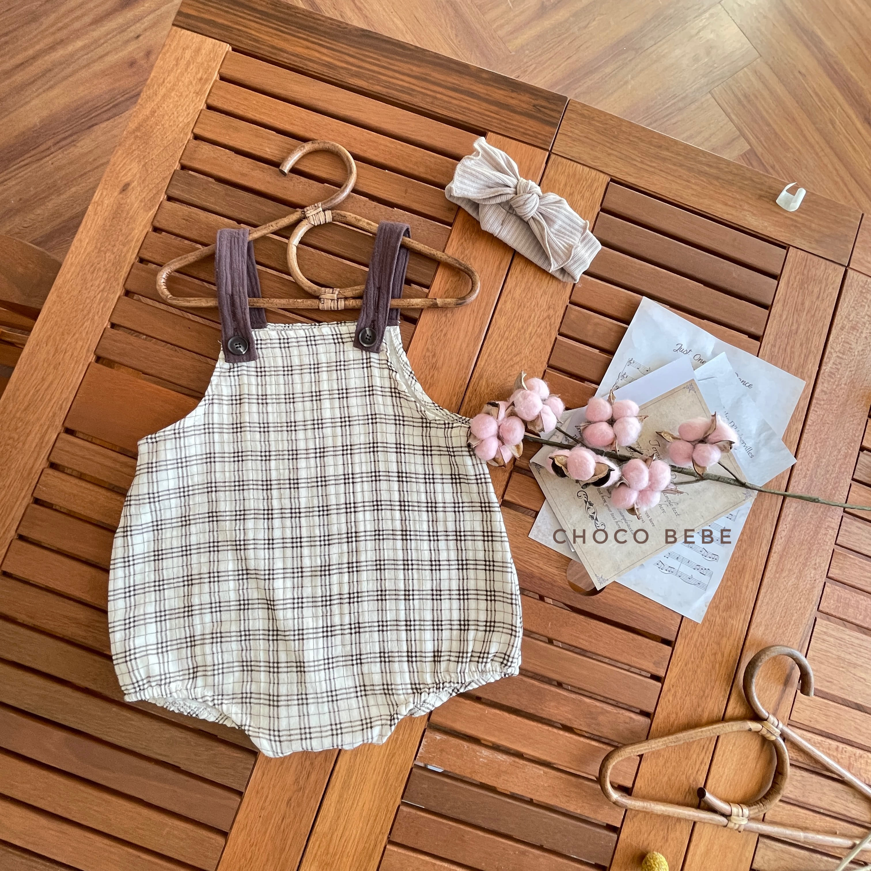 CHOCO BEBE - Korean Children Fashion - #Kfashion4kids - Check Dungarees Bodysuit Pants