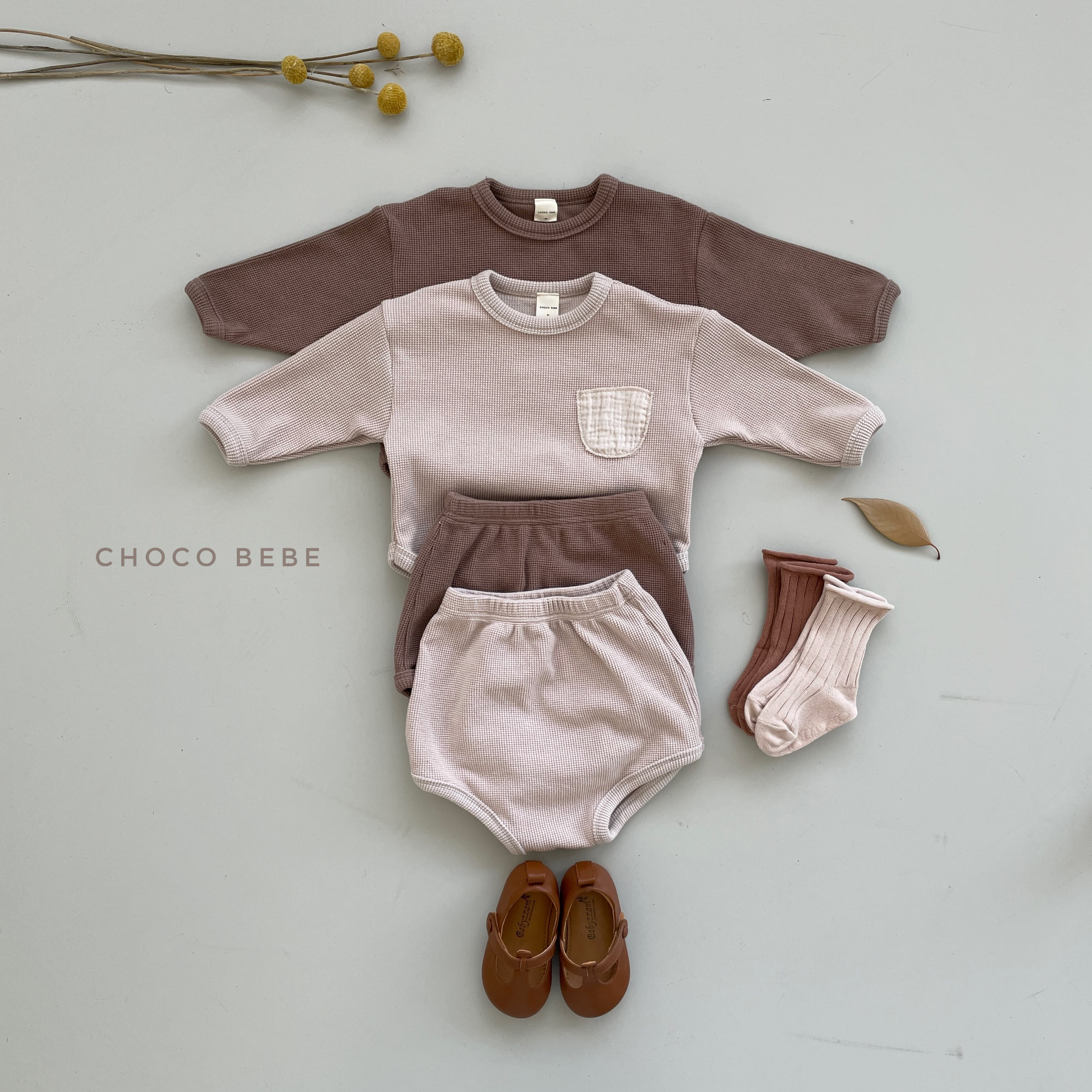 CHOCO BEBE - Korean Children Fashion - #Kfashion4kids - Waffle Pocket Top Bottom Set
