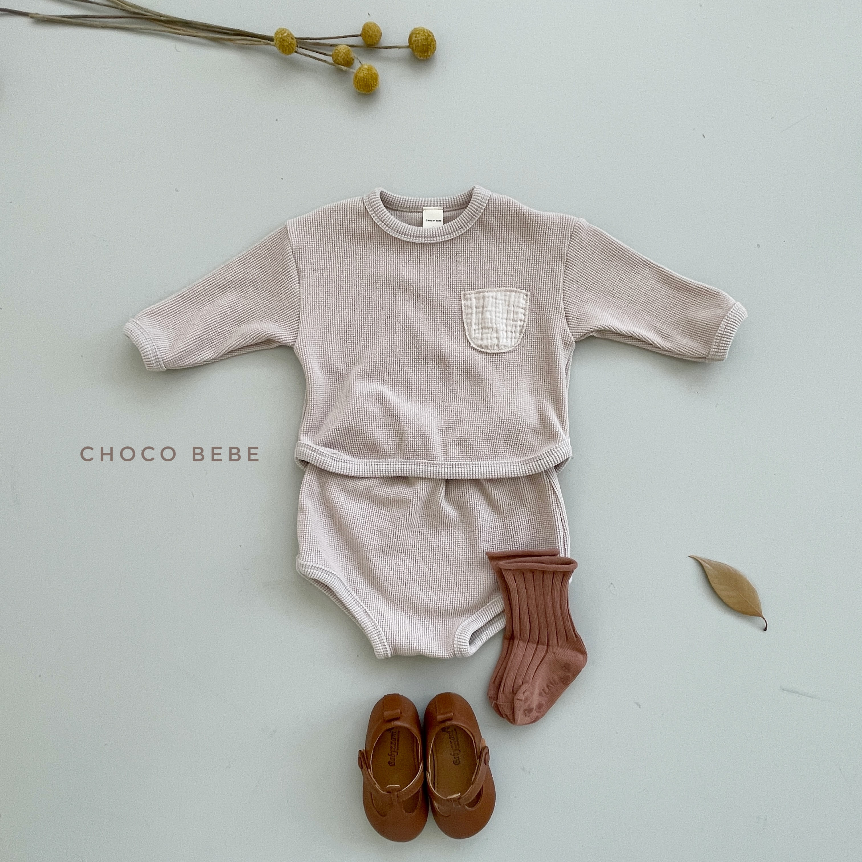 CHOCO BEBE - Korean Children Fashion - #Kfashion4kids - Waffle Pocket Top Bottom Set - 2