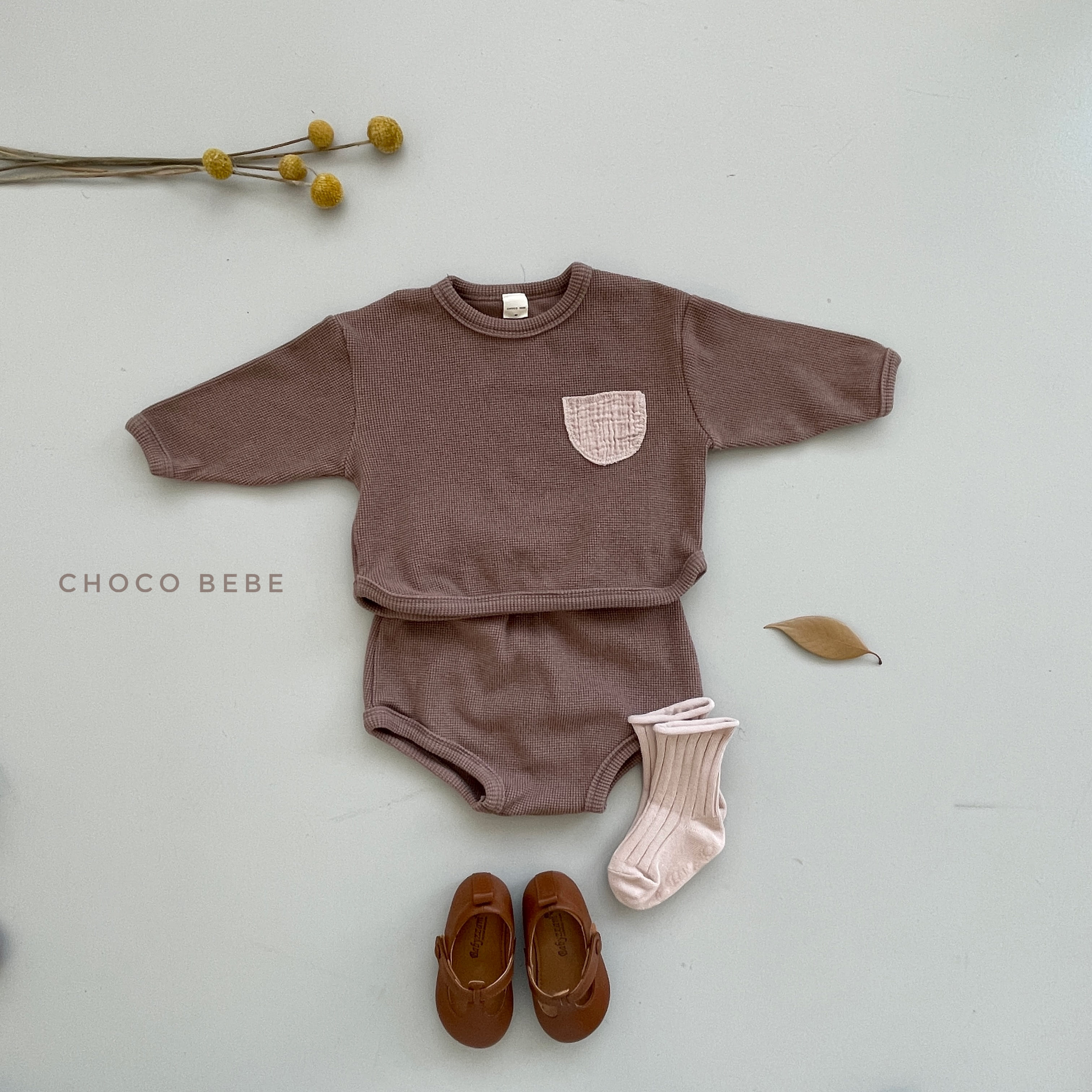 CHOCO BEBE - Korean Children Fashion - #Kfashion4kids - Waffle Pocket Top Bottom Set - 3