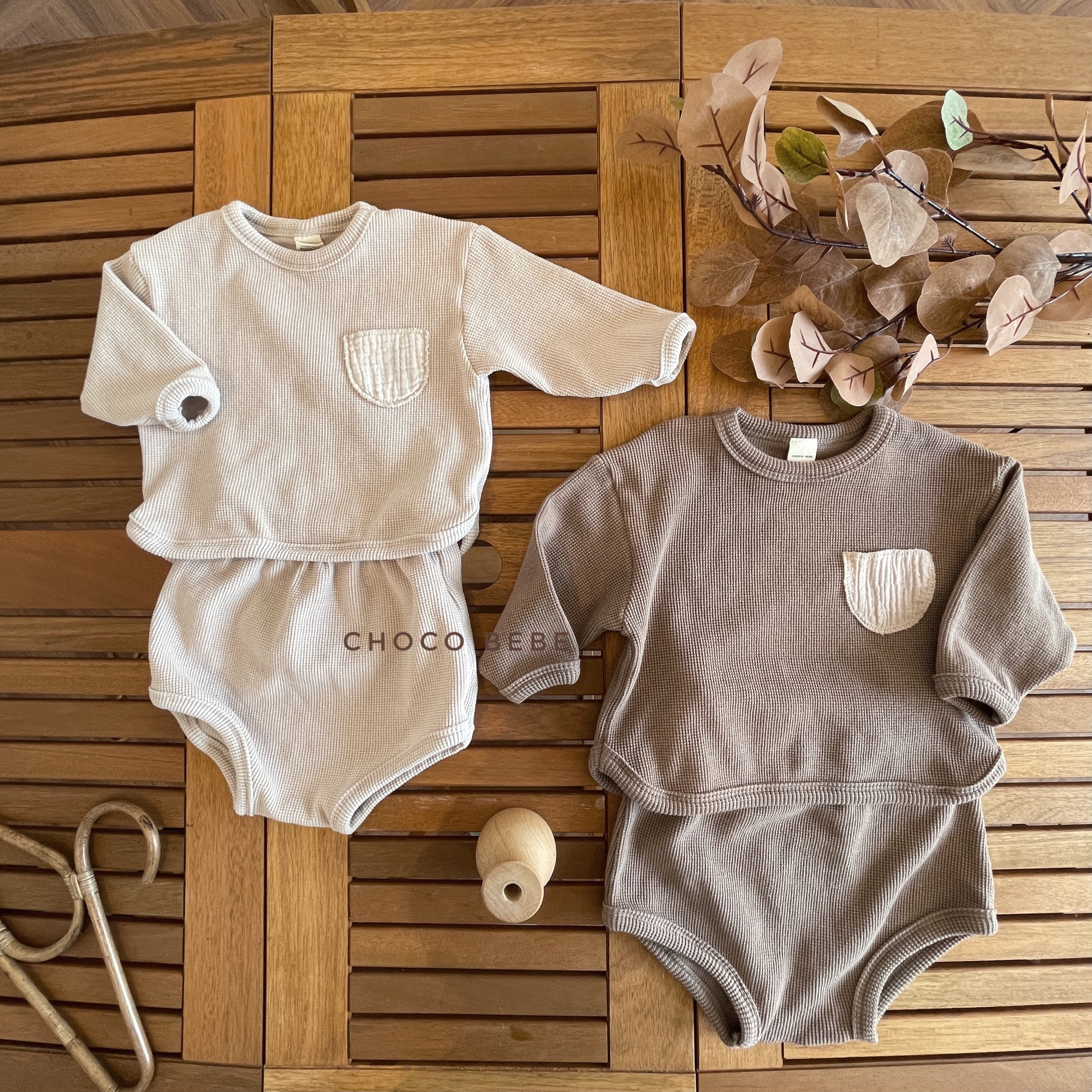 CHOCO BEBE - Korean Children Fashion - #Kfashion4kids - Waffle Pocket Top Bottom Set - 4