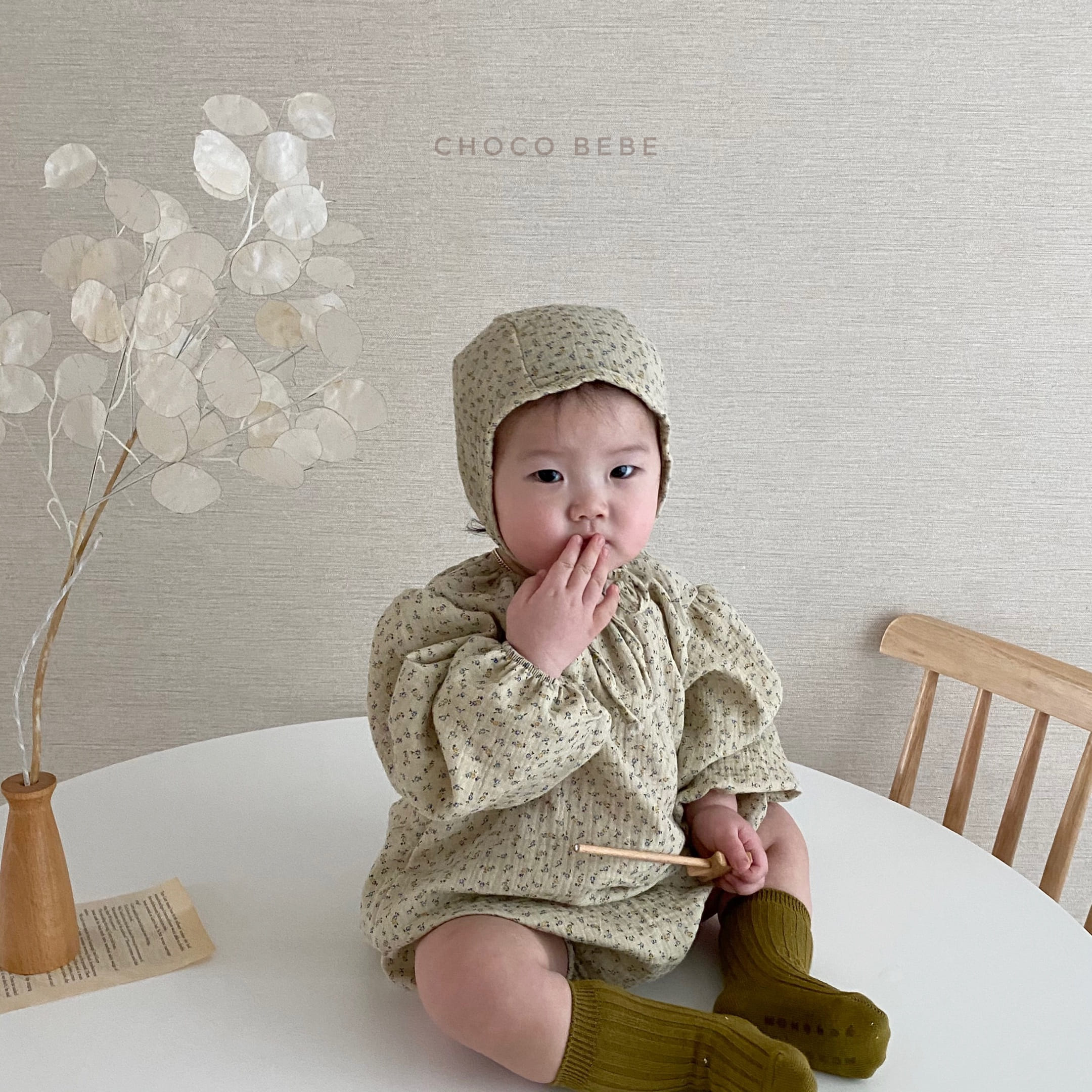 CHOCO BEBE - Korean Children Fashion - #Kfashion4kids - Flower Bodysuit with Bonnet