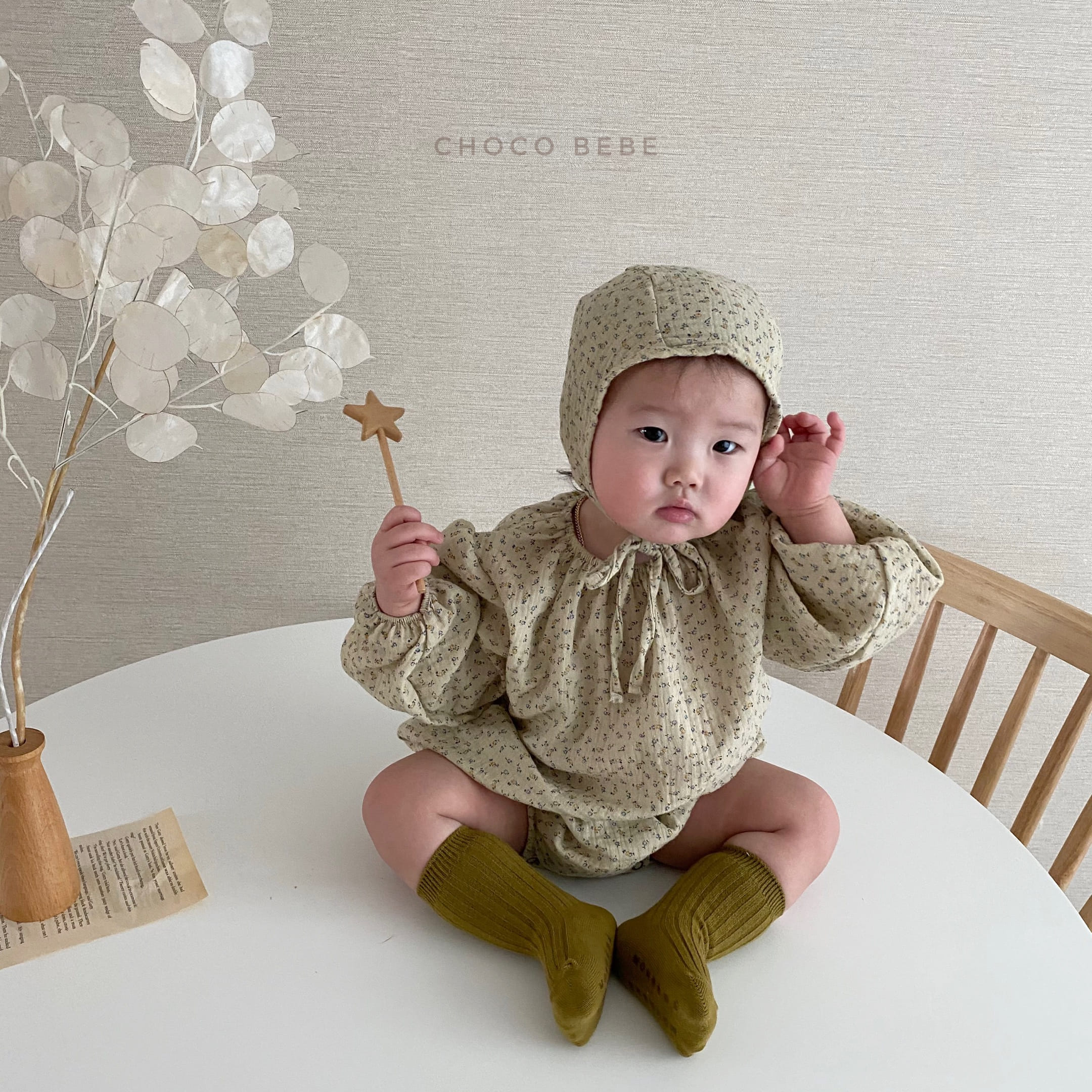 CHOCO BEBE - Korean Children Fashion - #Kfashion4kids - Flower Bodysuit with Bonnet - 2