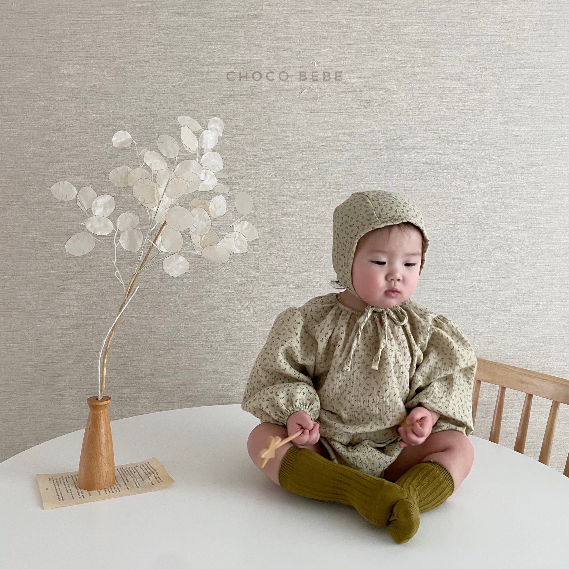 CHOCO BEBE - Korean Children Fashion - #Kfashion4kids - Flower Bodysuit with Bonnet - 4