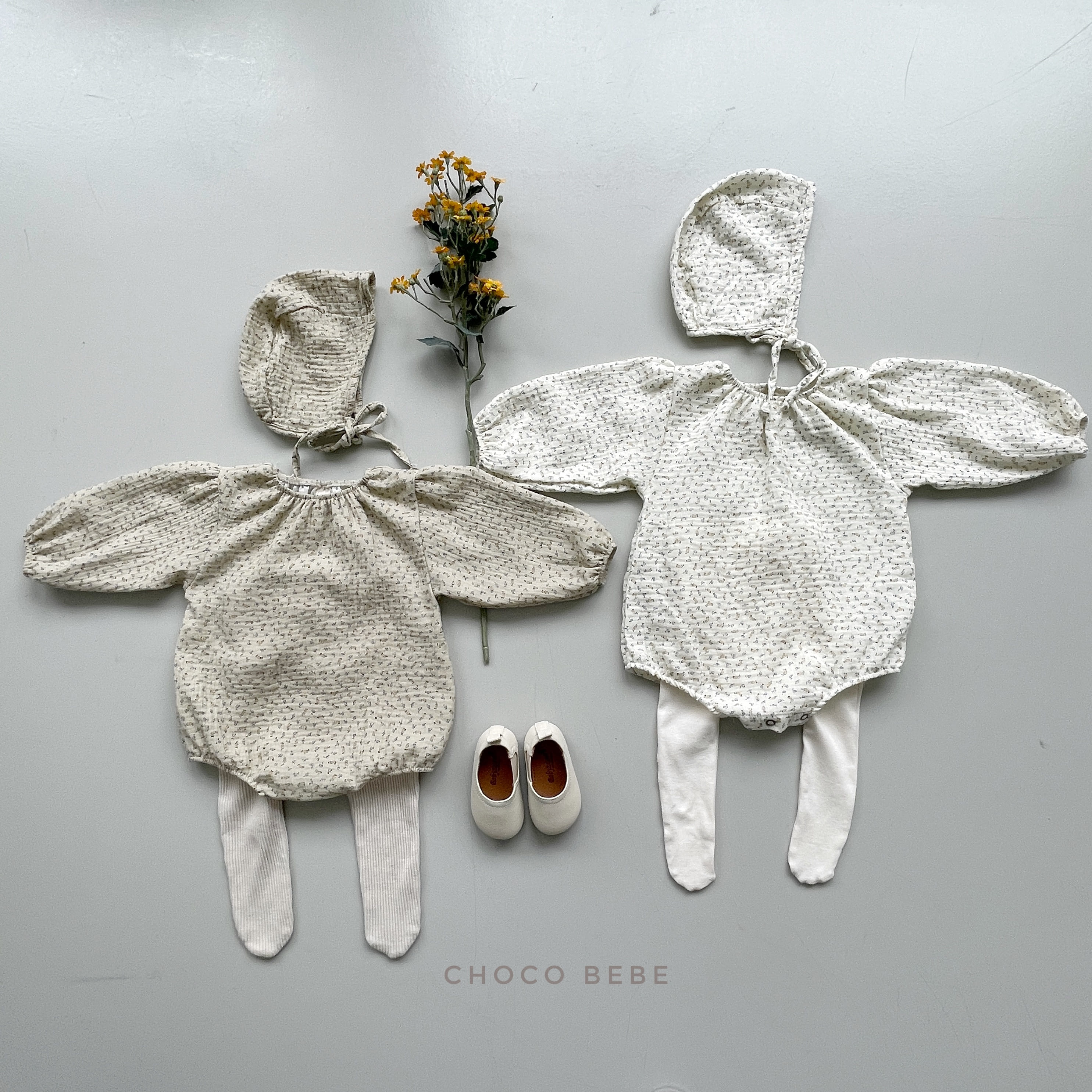 CHOCO BEBE - Korean Children Fashion - #Kfashion4kids - Flower Bodysuit with Bonnet - 7