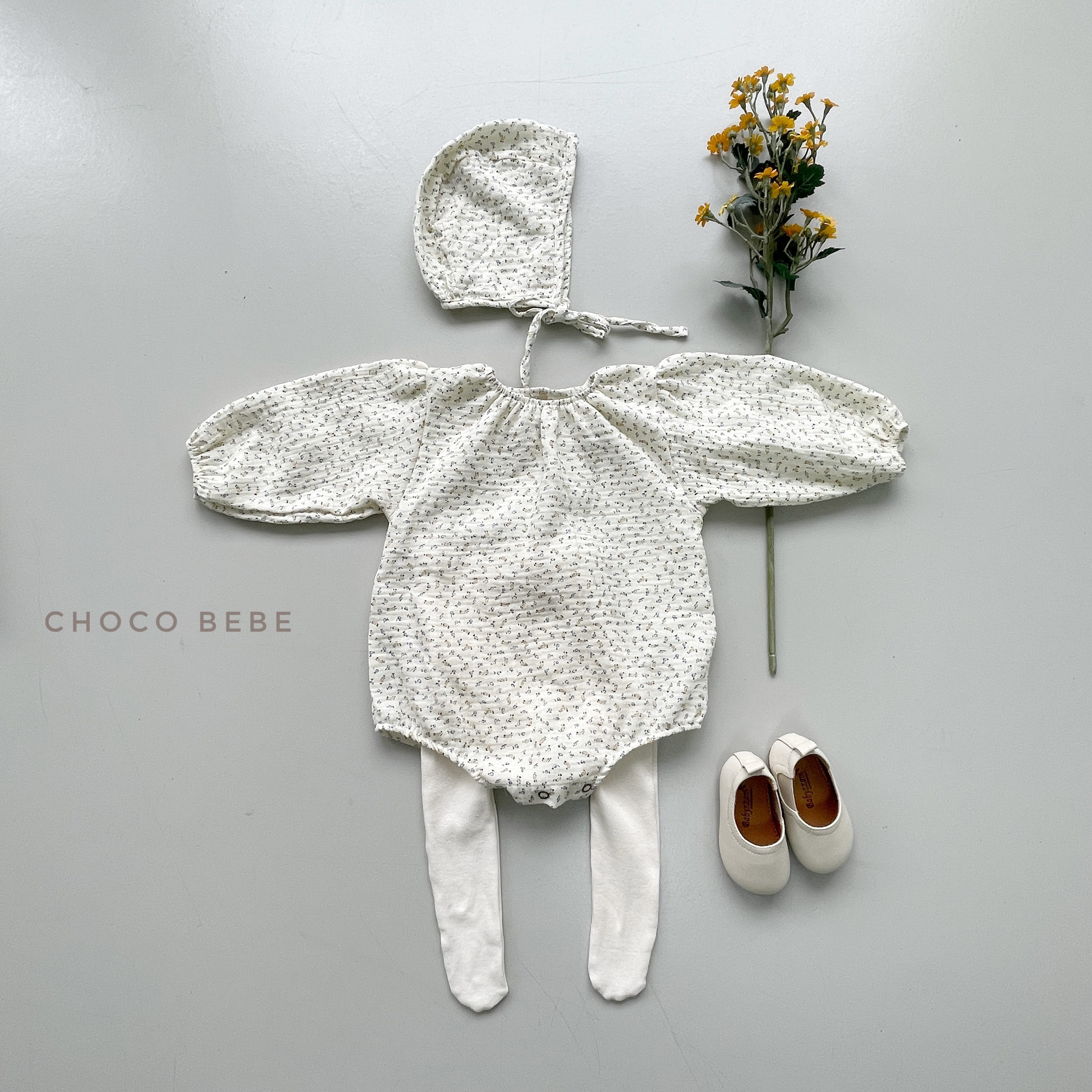 CHOCO BEBE - Korean Children Fashion - #Kfashion4kids - Flower Bodysuit with Bonnet - 8