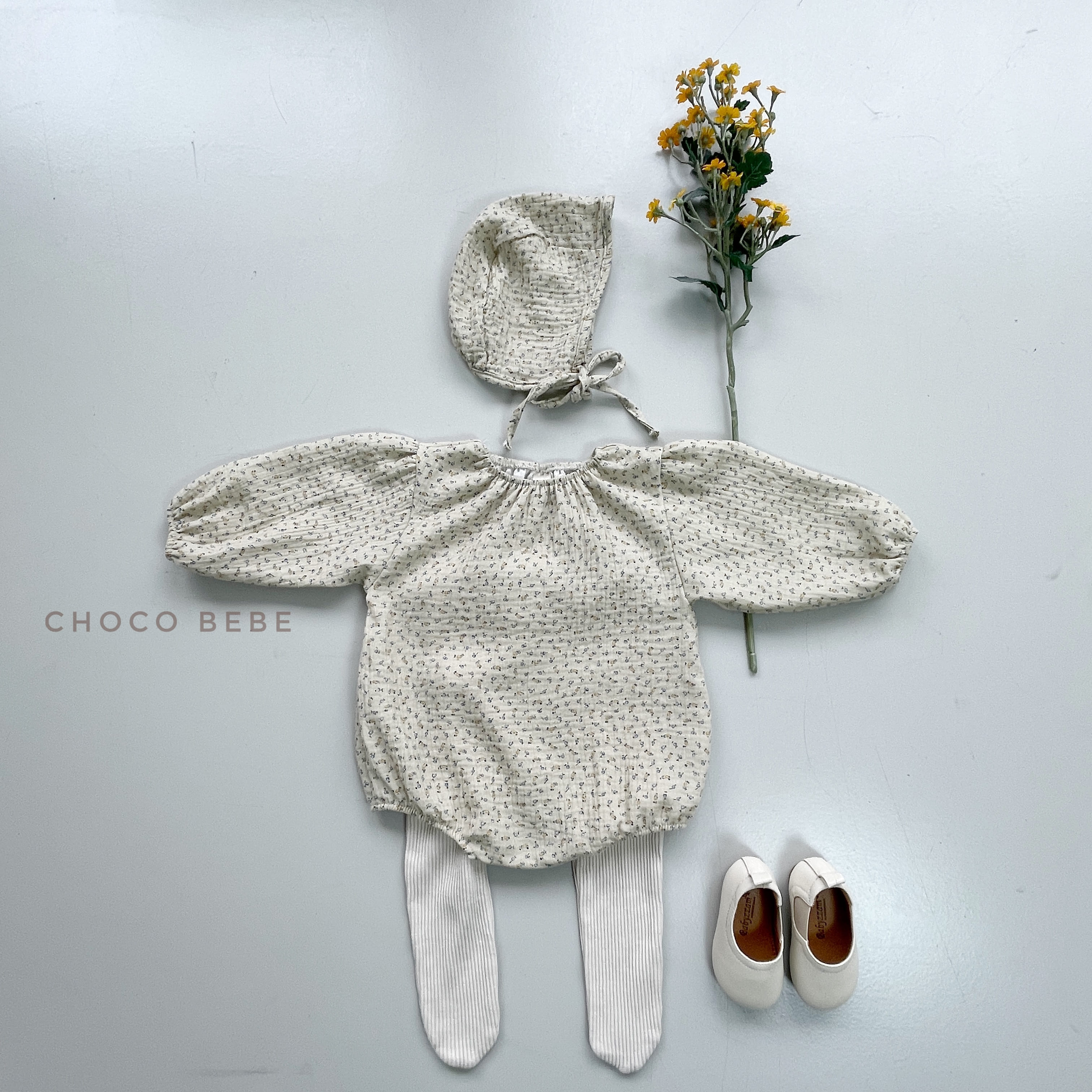 CHOCO BEBE - Korean Children Fashion - #Kfashion4kids - Flower Bodysuit with Bonnet - 9