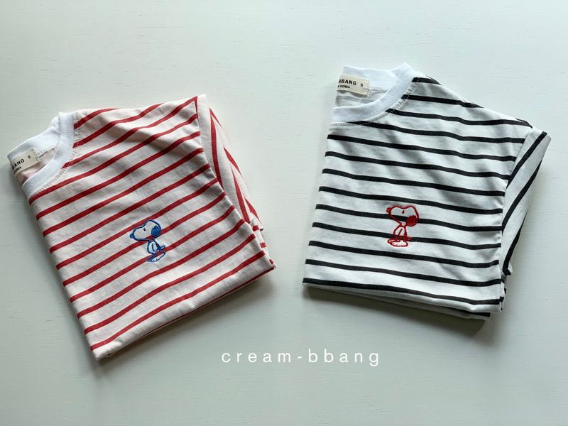 CREAM BBANG - Korean Children Fashion - #Kfashion4kids - Puppy Embroidery Stripes Tee - 12